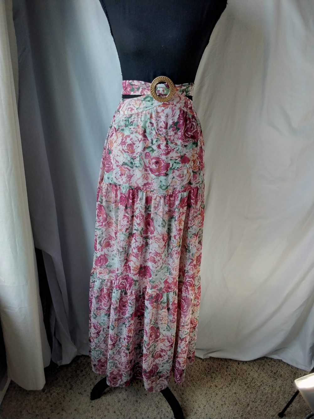 Gianni Bini Pink Floral Tiered Maxi Skirt